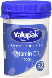 Thumbnail for Valupak Vitamin D3 1000iu Capsules - 30's - sassydeals.co.uk