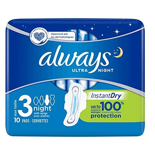 Always Ultra Night Towel Pads with Wings (Blue) - 10's - sassydeals.co.uk