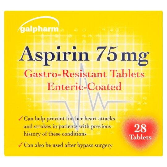 Galpharm Aspirin 75mg Gastro–Resistant Tablets Enteric Coated - 56 Tablets (2 Packs) - sassydeals.co.uk