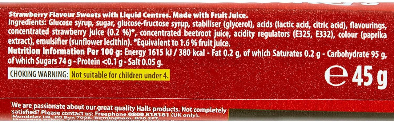 Halls Soothers Strawberry Flavour Sweets with Liquid Centers - 45g - sassydeals.co.uk