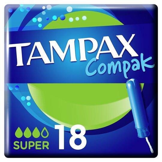 Tampax Compak Super Tampons with Applicator (Green) - 18's - sassydeals.co.uk